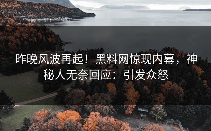 昨晚风波再起！黑料网惊现内幕，神秘人无奈回应：引发众怒