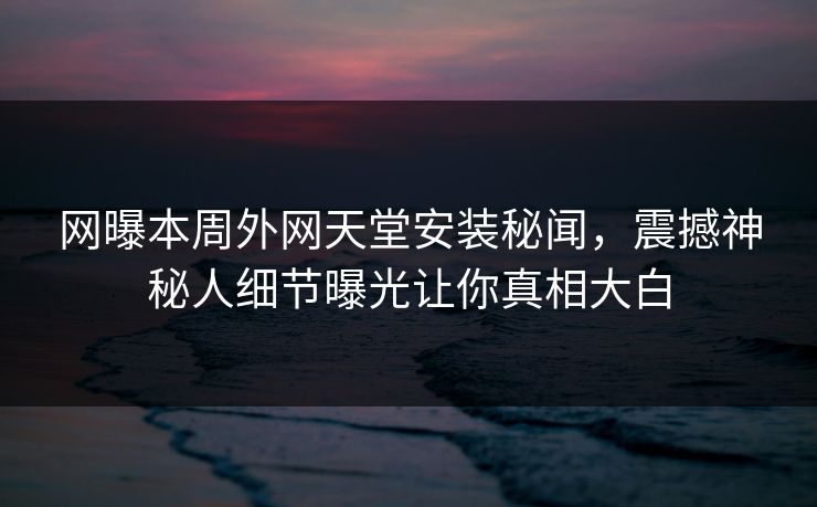 网曝本周外网天堂安装秘闻，震撼神秘人细节曝光让你真相大白