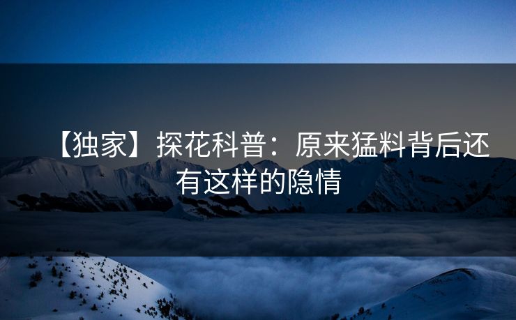 【独家】探花科普：原来猛料背后还有这样的隐情